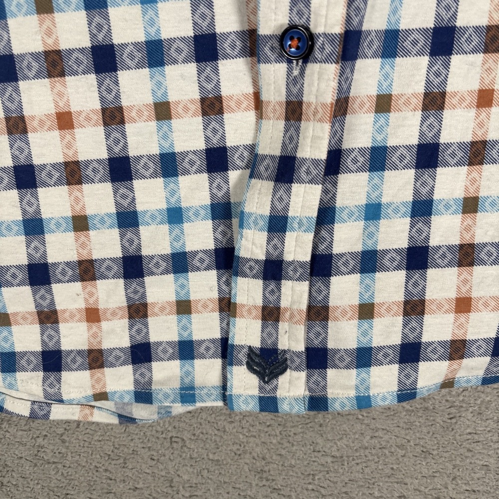 Butter Cloth Mens XL Button Down Shirt Long Sleeve Blue Plaid Cotton Geometric - Picture 8 of 15